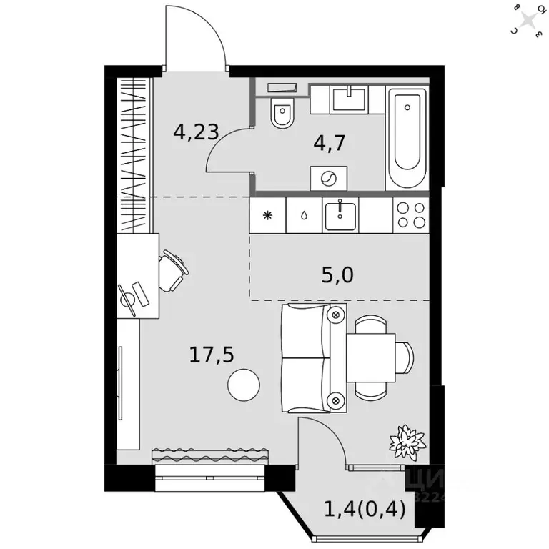 Студия Татарстан, Казань Фриссон жилой комплекс (31.9 м) - Фото 1