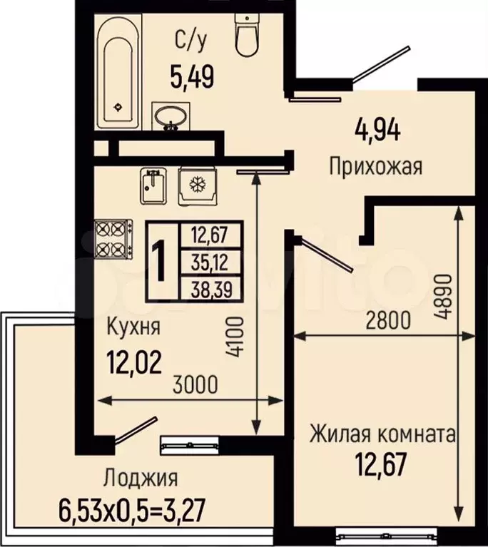 1-к. квартира, 38,4 м, 15/18 эт. - Фото 1