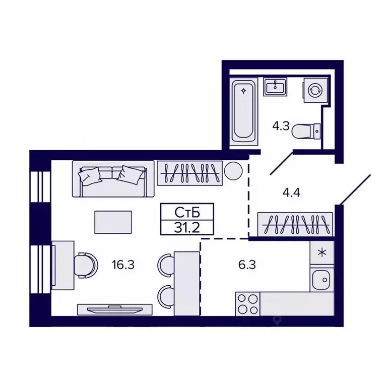 Студия Хабаровский край, Хабаровск ул. Карла Маркса, 96/1 (31.21 м) - Фото 1