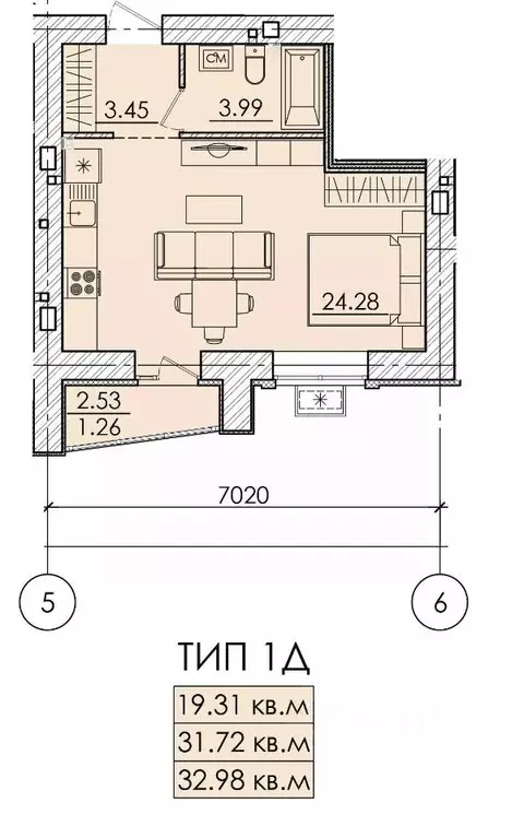 1-к кв. Пензенская область, Пенза ул. Герцена, с106 (32.98 м) - Фото 0