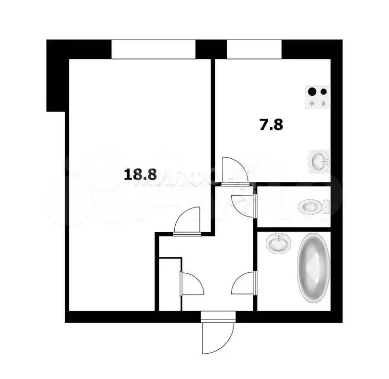 1-к. квартира, 34,1 м, 6/9 эт. - Фото 0