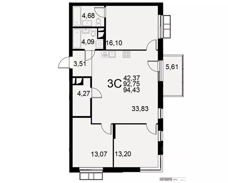 3-к кв. Тульская область, Тула Хлебная пл. (92.75 м) - Фото 0