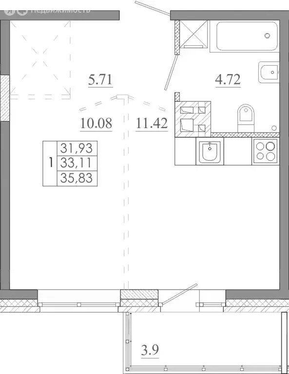 1-комнатная квартира: Иркутск, улица Баумана, 271/2 (35.83 м) - Фото 1