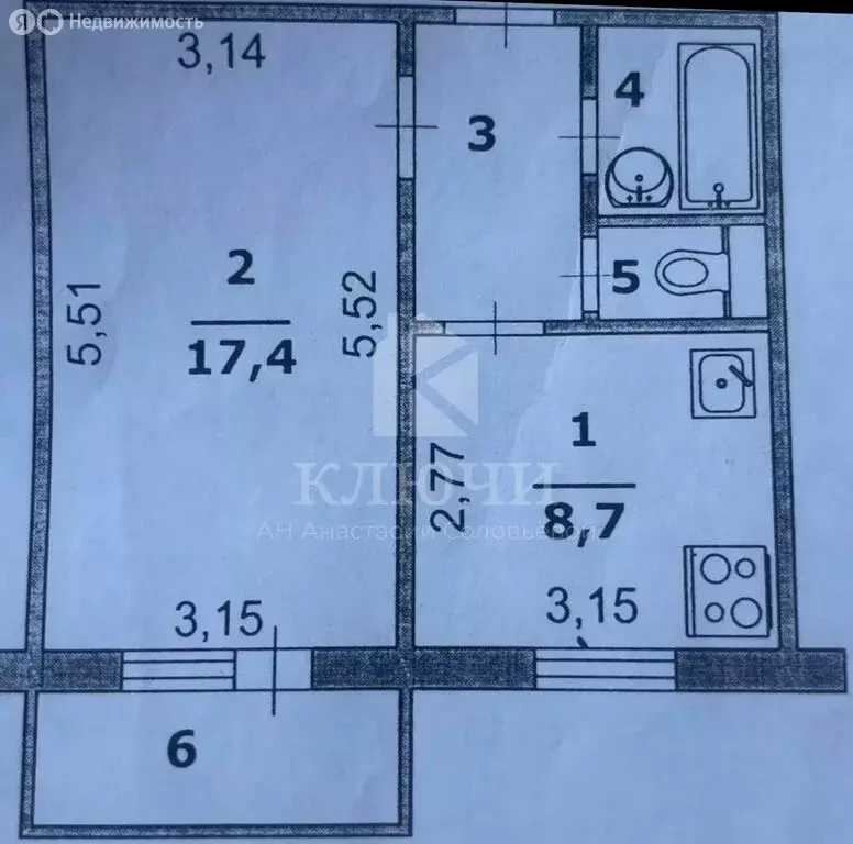 1-комнатная квартира: Белгород, улица Есенина, 36 (34.8 м) - Фото 1
