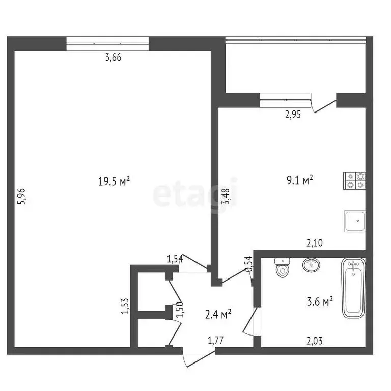 1-комнатная квартира: Юрга, проспект Победы, 53 (35.3 м) - Фото 0