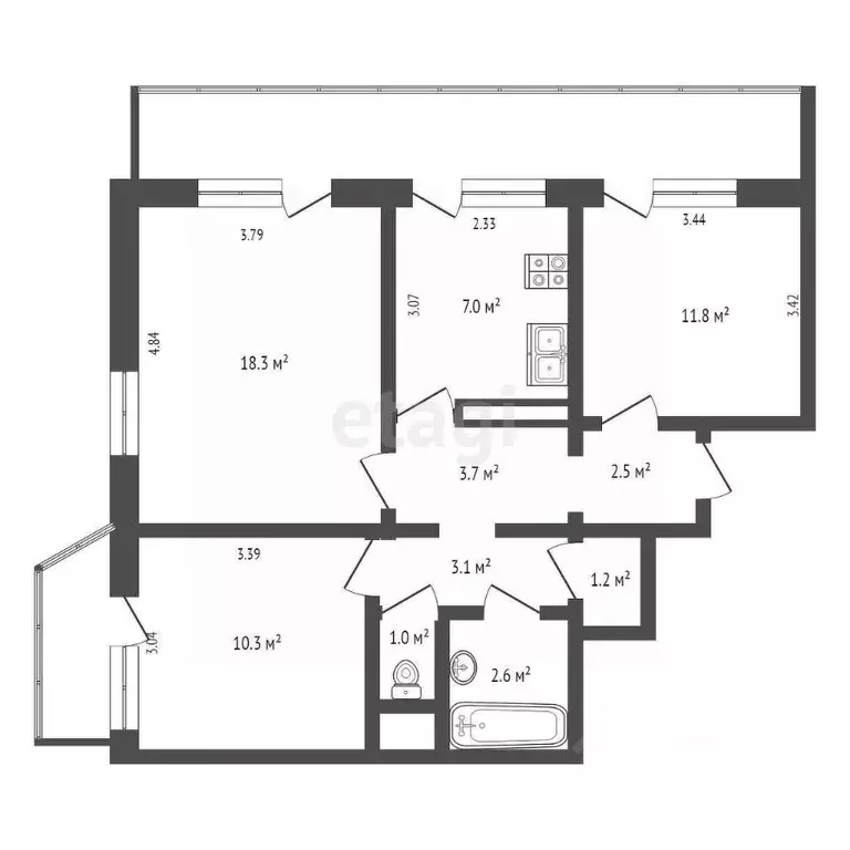 3-к кв. Севастополь ул. Циолковского, 11 (73.0 м) - Фото 1