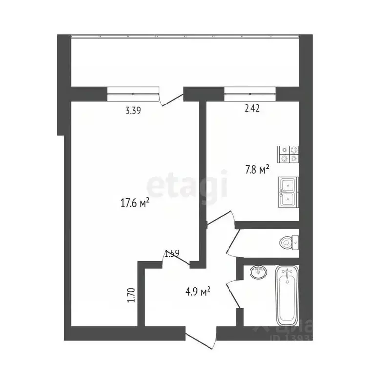 1-к кв. Тюменская область, Тюмень ул. Седова, 19 (33.4 м) - Фото 1