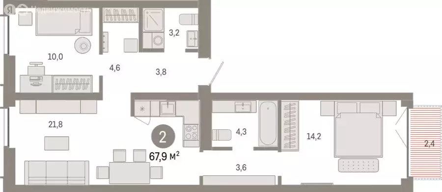 2-комнатная квартира: Новосибирск, Октябрьский район, микрорайон ... - Фото 1
