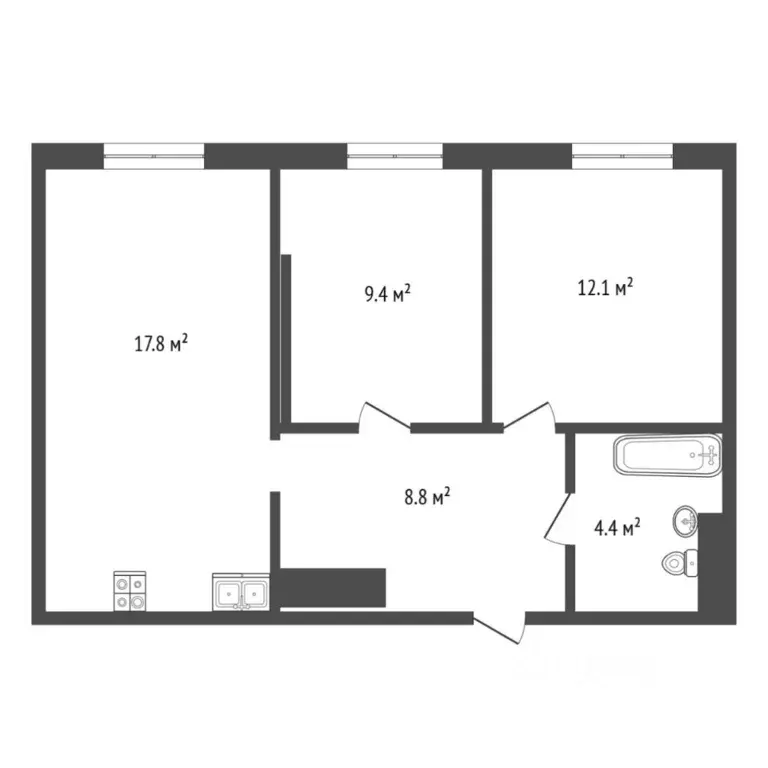 2-к кв. Тюменская область, Тюмень Новгородская ул., 20 (53.1 м) - Фото 2