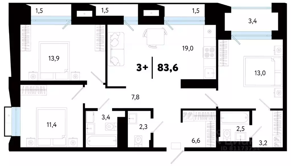 3-к кв. Тюменская область, Тюмень Лесобаза мкр, Кедровый Берег жилой ... - Фото 1