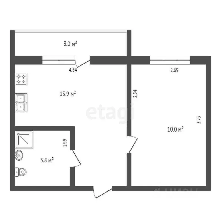 1-к кв. Крым, Ялта муниципальный округ, Гаспра пгт ш. Алупкинское, ... - Фото 2