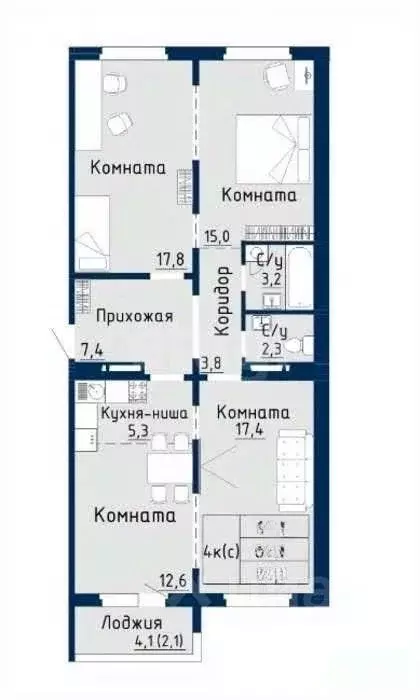 4-к кв. Алтайский край, Барнаул ул. Солнечная Поляна, 94к5 (85.9 м) - Фото 1