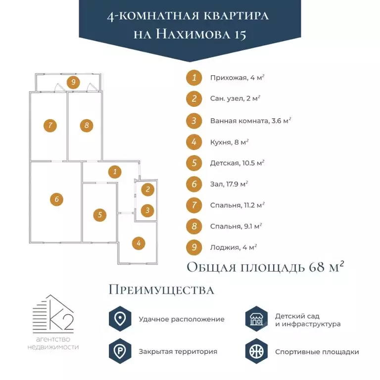 4-к кв. Томская область, Томск ул. Нахимова, 15 (72.0 м) - Фото 0