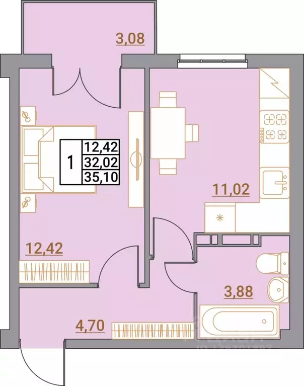 1-к кв. Волгоградская область, Волгоград Удмуртская ул., 75 (35.1 м) - Фото 1
