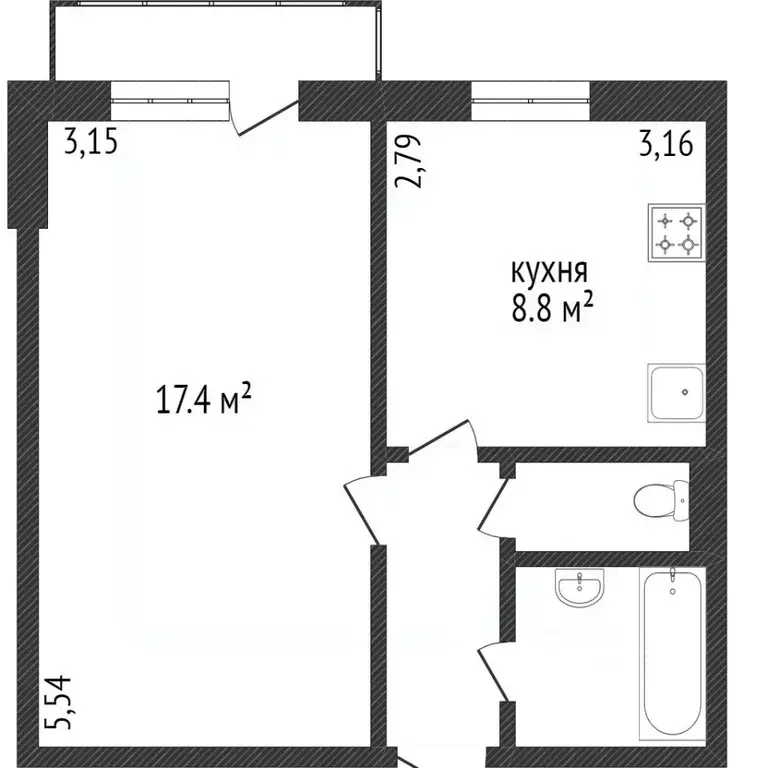 1-к кв. Белгородская область, Белгород Молодежная ул., 16 (34.5 м) - Фото 1