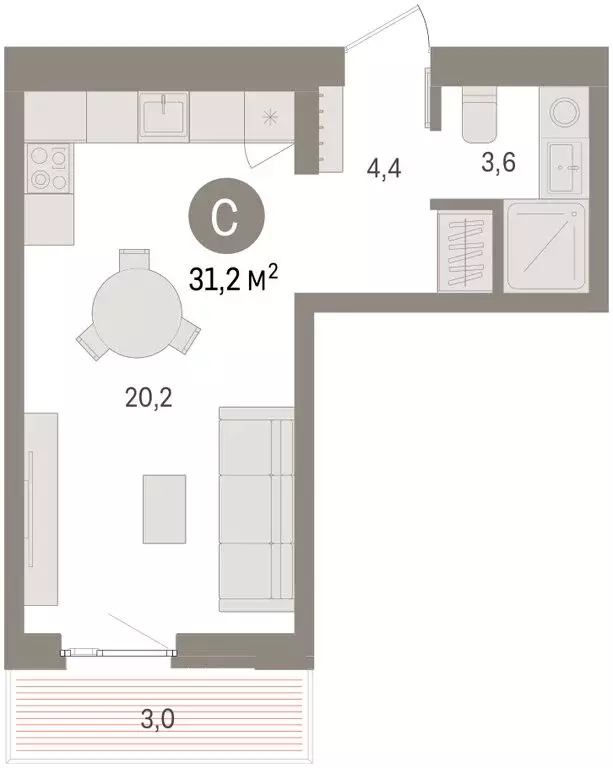 Квартира-студия: Пермь, улица Солдатова (31.18 м) - Фото 2