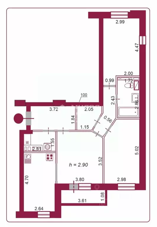 3-к кв. Омская область, Омск ул. Конева, 8 (81.9 м) - Фото 2