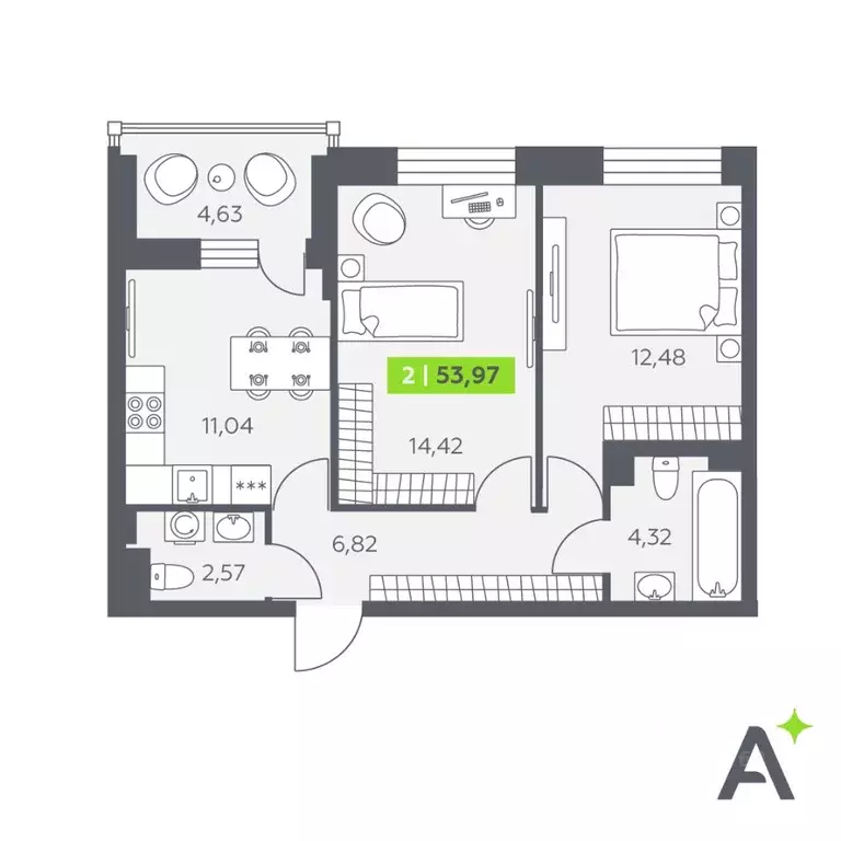 2-к кв. Ленинградская область, Всеволожский район, Заневское городское ... - Фото 1