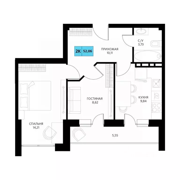 2-к кв. Дагестан, Дербент  (52.06 м) - Фото 1