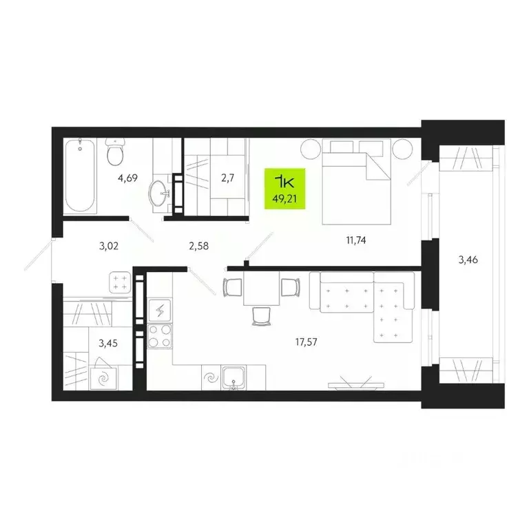 1-к кв. Томская область, Томск Уютный жилой квартал, ул. Маяковского, ... - Фото 0