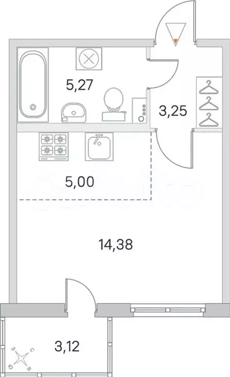 Квартира-студия, 28,8 м, 1/8 эт. - Фото 0