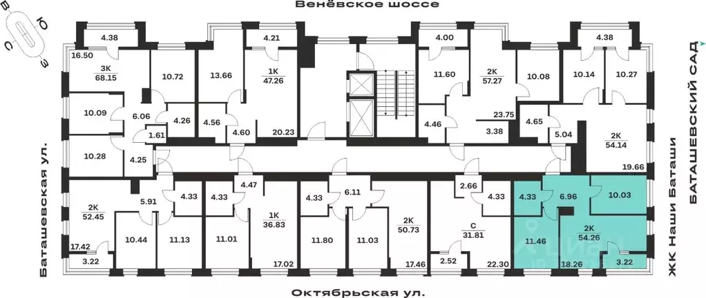 2-к кв. Тульская область, Тула Баташи Парк жилой комплекс (54.26 м) - Фото 2