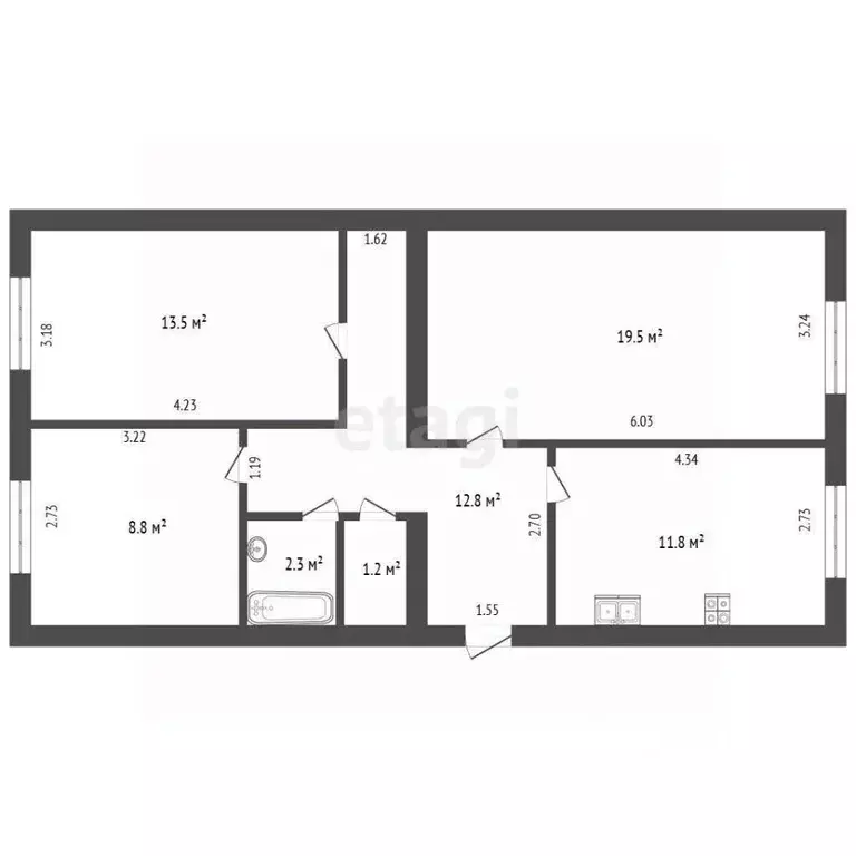 3-к кв. Ямало-Ненецкий АО, Новый Уренгой Восточный мкр, 2/2А (69.9 м) - Фото 2