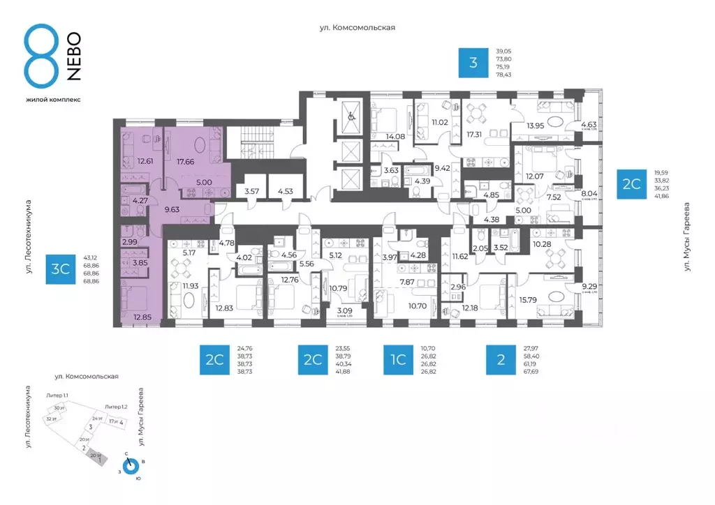 3-к кв. Башкортостан, Уфа Глумилино-1 мкр, 8-е Небо жилой комплекс ... - Фото 2