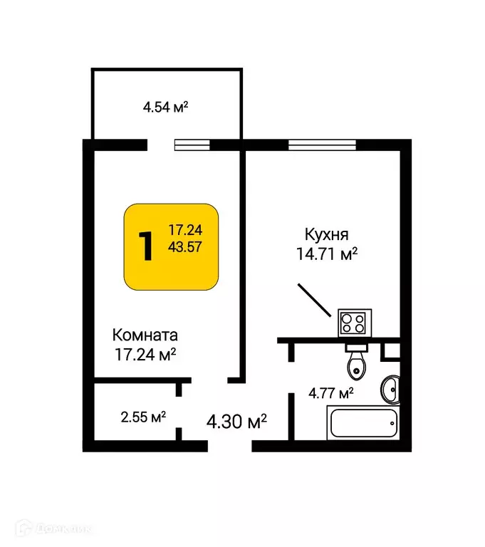 Продаётся 1-к квартира, 44.93 м - Фото 0