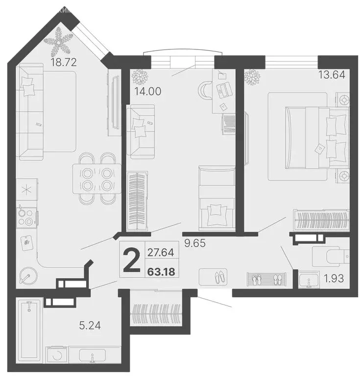 2-комнатная квартира: Сочи, микрорайон КСМ (63.18 м) - Фото 0