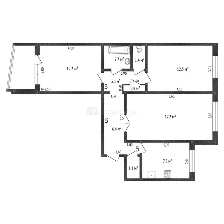 3-комнатная квартира: Барнаул, улица Чкалова, 57 (68 м) - Фото 2