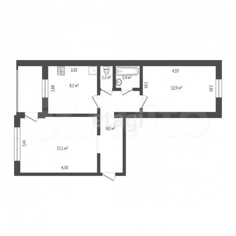 2-к. квартира, 48,6 м, 5/5 эт. - Фото 0