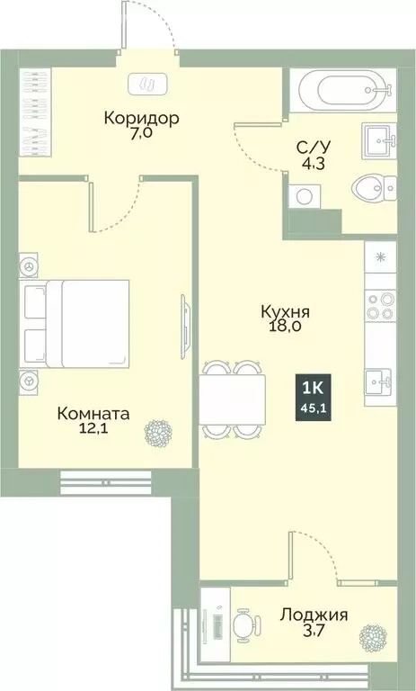 Квартира-студия: Курган, жилой район Заозёрный, микрорайон 6А, улица ... - Фото 1