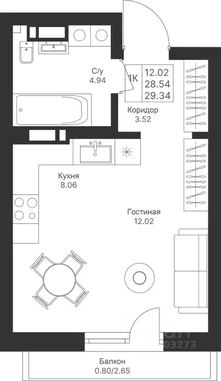 Студия Татарстан, Казань Мой Ритм жилой комплекс, ПК9 (29.34 м) - Фото 0