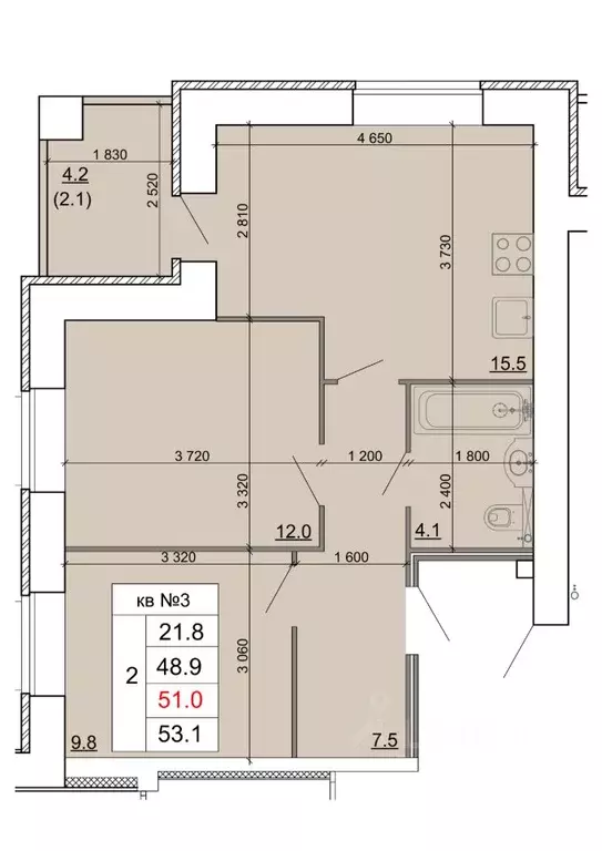 2-к кв. Костромская область, Кострома Новый город мкр,  (51.0 м) - Фото 1