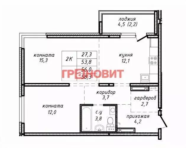 Квартира, 2 комнаты, 56 м - Фото 0