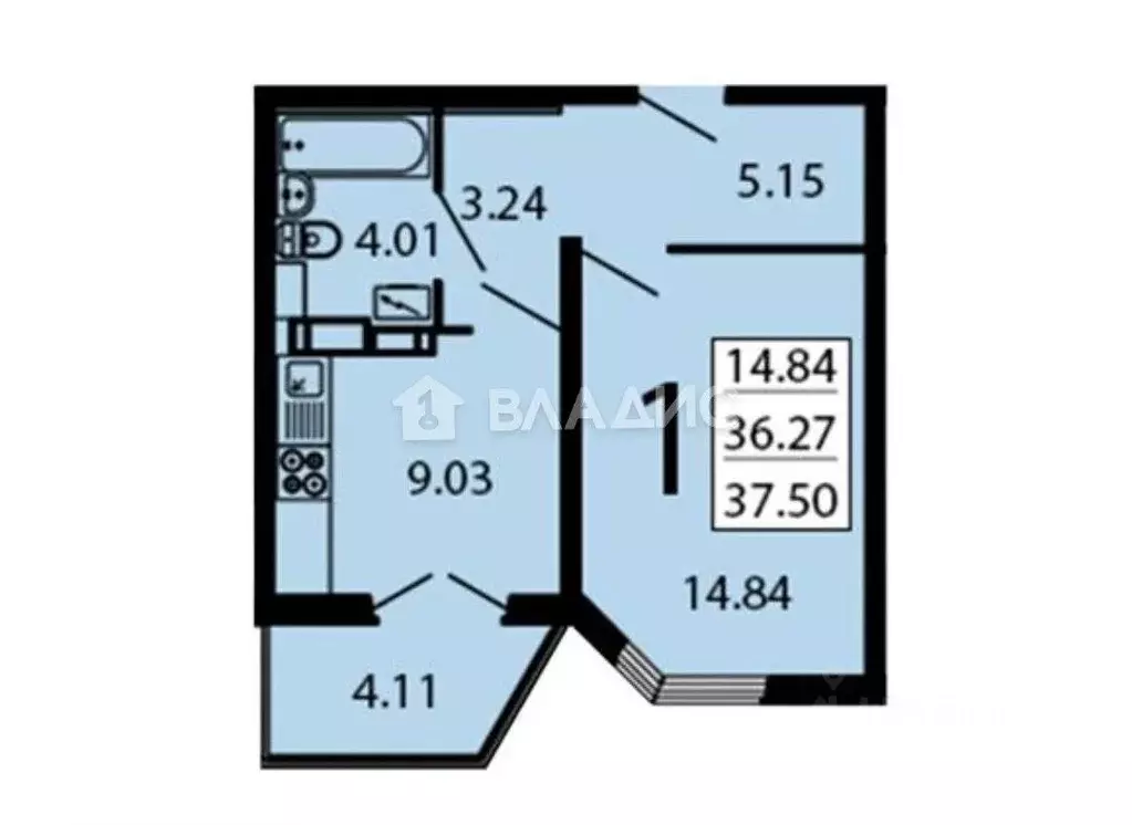 1-к кв. Воронежская область, Воронеж ул. Ломоносова, 114/22к2 (36.6 м) - Фото 1