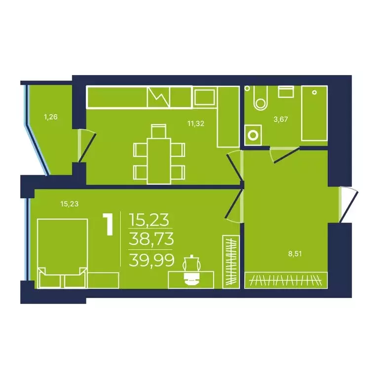 1-комнатная квартира: Уфа, улица Майора Доставалова, 1 (39.9 м) - Фото 1