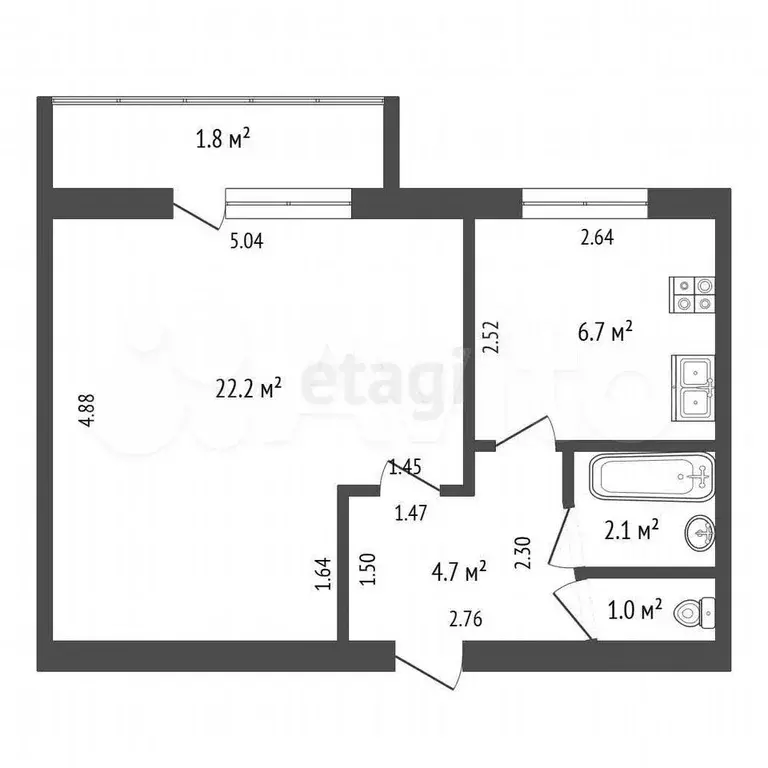 1-к. квартира, 38,5 м, 3/5 эт. - Фото 0