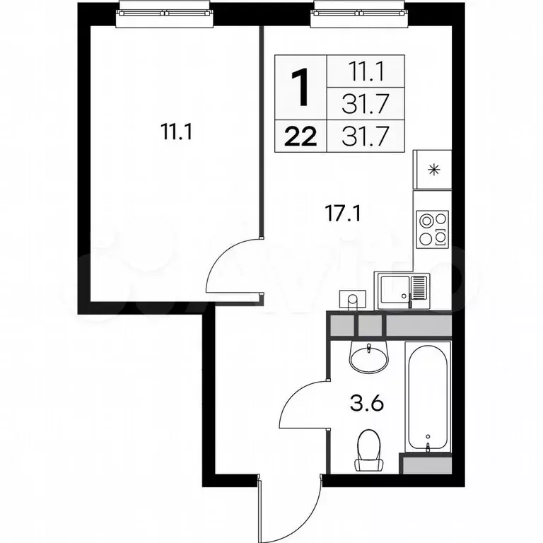 1-к. квартира, 31,7 м, 3/4 эт. - Фото 0