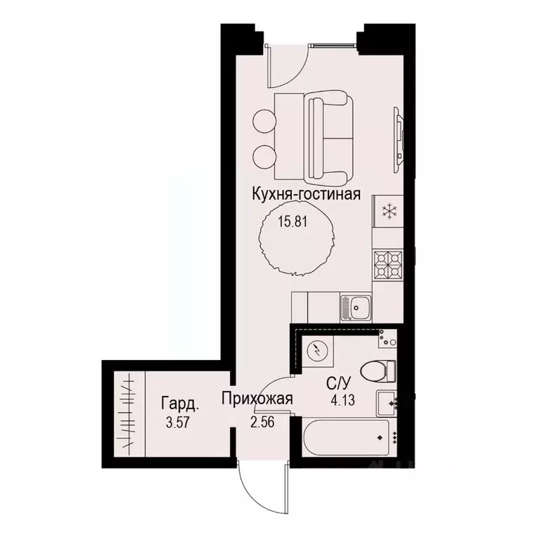 Студия Санкт-Петербург ул. Профессора Попова, 38 (26.07 м) - Фото 0
