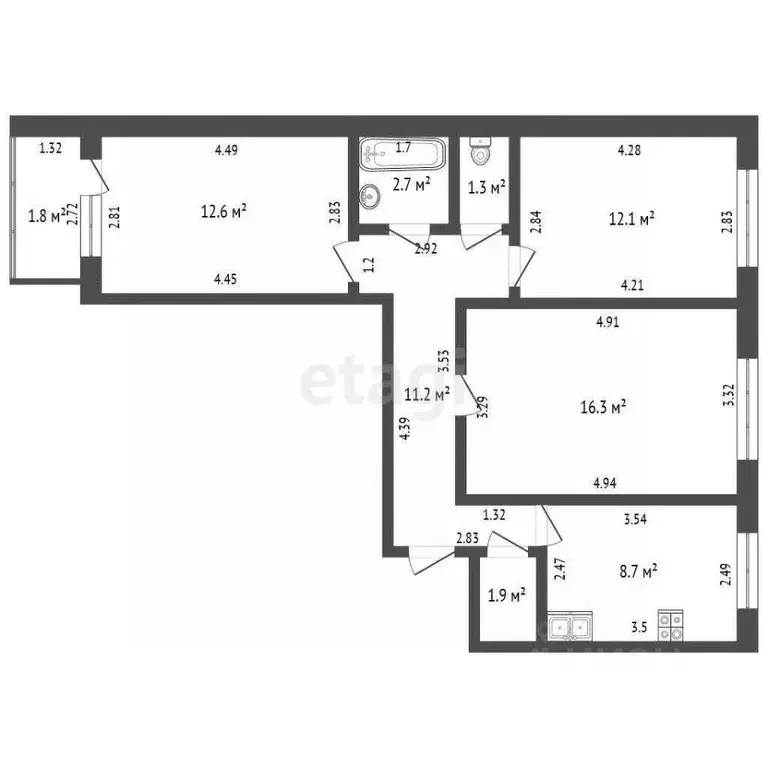 3-к кв. Башкортостан, Стерлитамак Солнечный мкр, ул. Юрматинская, 1 ... - Фото 2