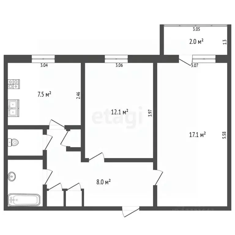 2-к кв. Псковская область, Псков просп. Энтузиастов, 5 (49.4 м) - Фото 2