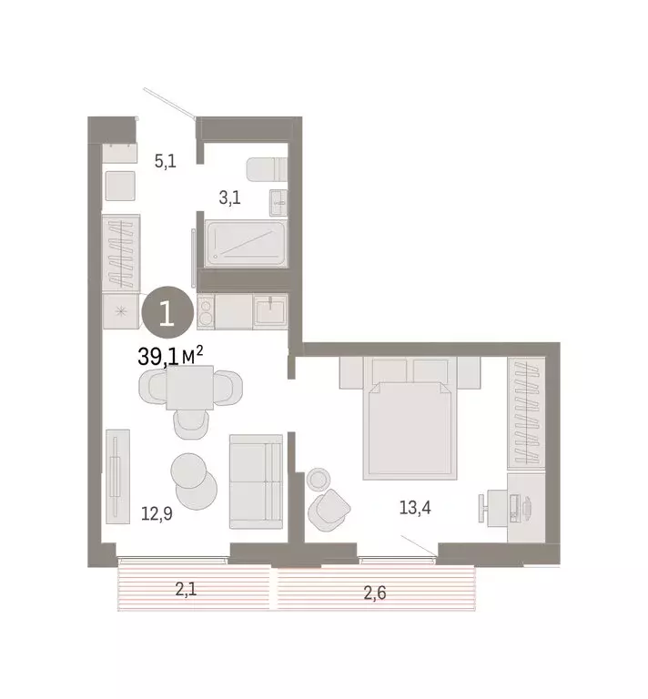 1-комнатная квартира: Екатеринбург, улица Гастелло, 19А (39.05 м) - Фото 2