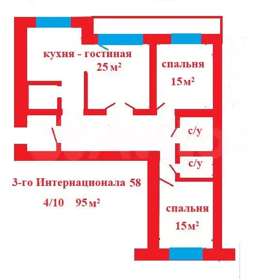 3-к. квартира, 95 м, 4/6 эт. - Фото 0