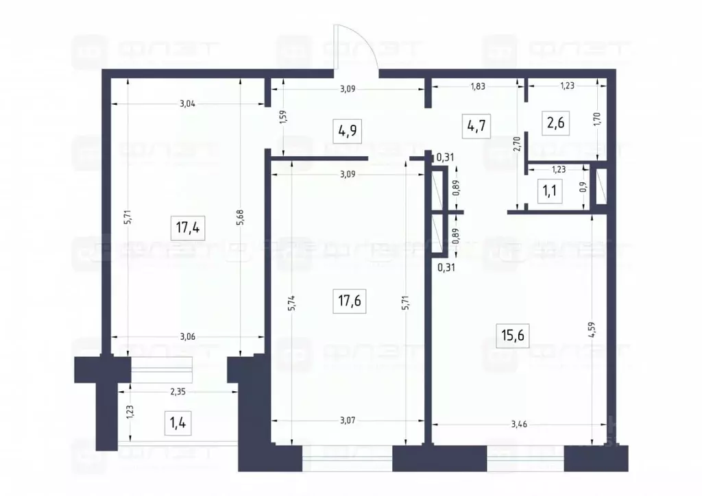 2-к кв. Татарстан, Казань Минская ул., 51 (65.3 м) - Фото 1