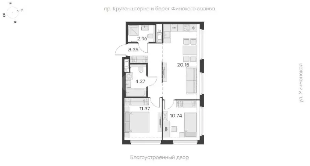 2-комнатная квартира: Санкт-Петербург, проспект Крузенштерна, 13 ... - Фото 0