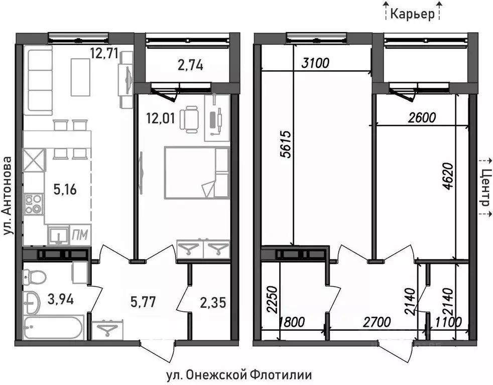 2-к кв. Карелия, Петрозаводск Флотилия жилой комплекс (44.68 м) - Фото 0