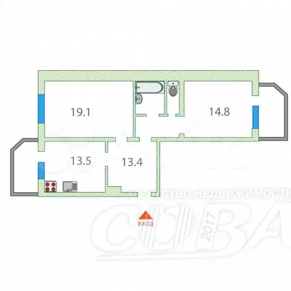 2-к. квартира, 69 м, 9/9 эт. - Фото 0