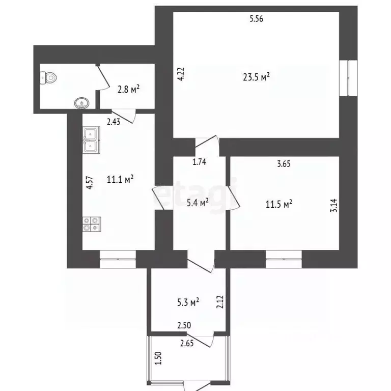 2-к кв. Челябинская область, Копейск ул. Седова, 1 (66.2 м) - Фото 2